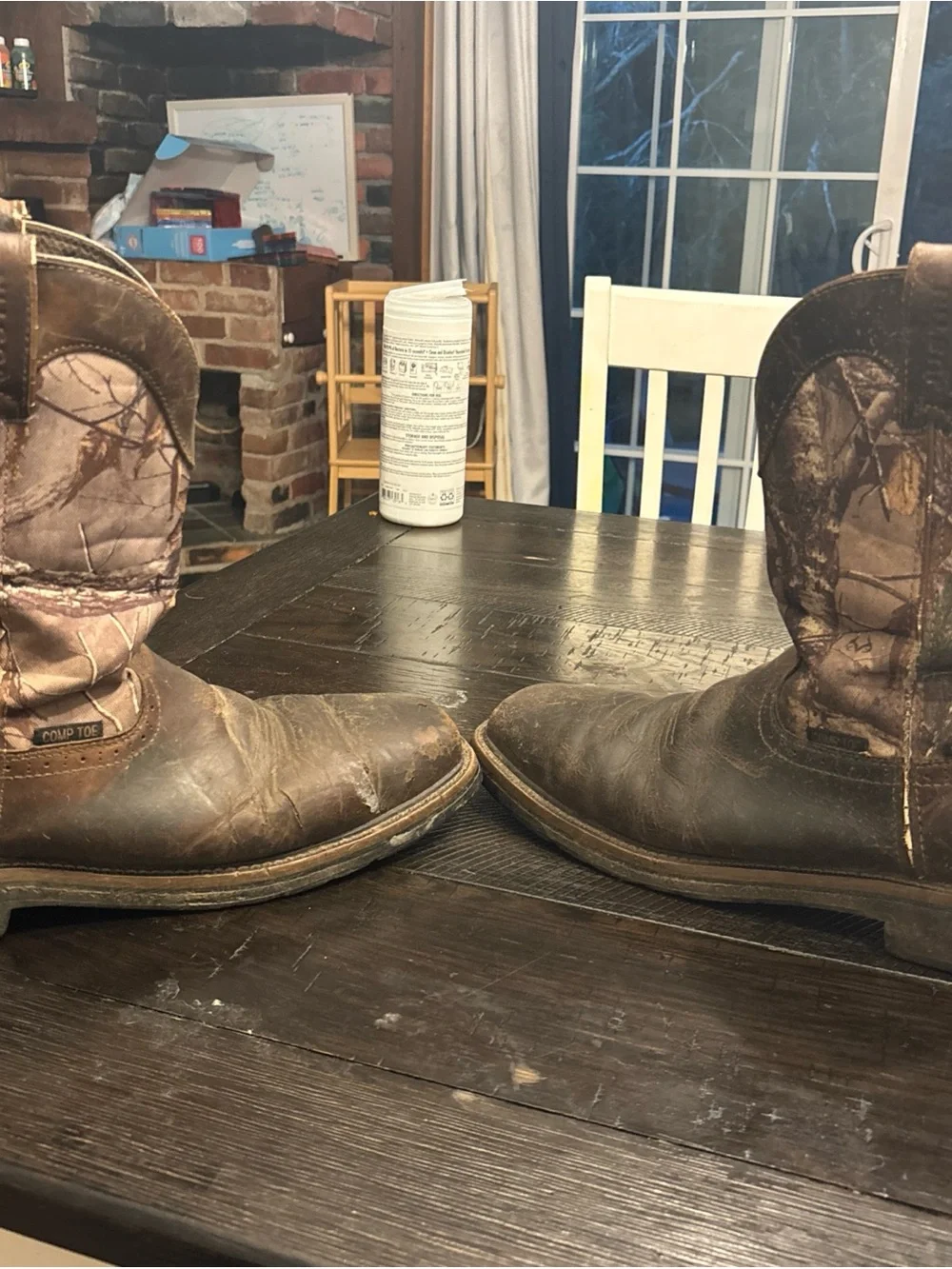 Brown Leather Cowboy Work Boots with Camo Shaft